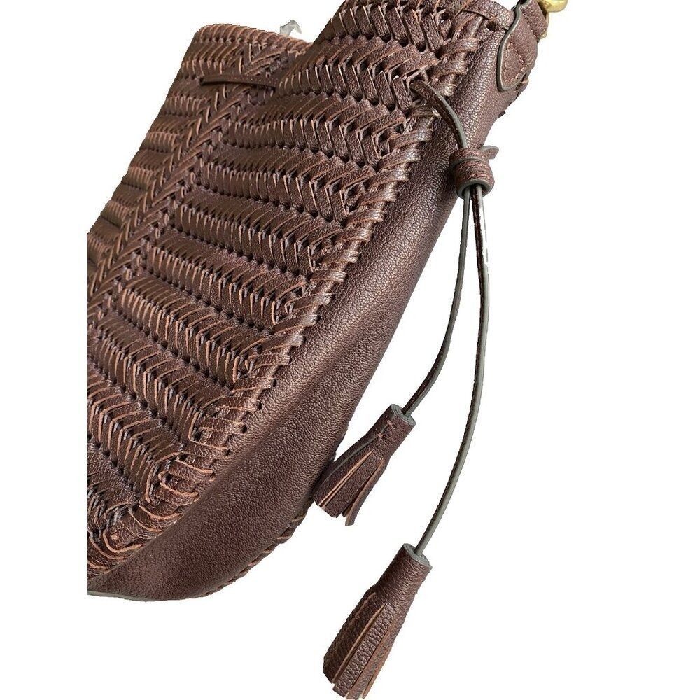 Anya Hindmarch Neeson Leather Woven Bucket Bag Rosewood Brown Tassel - Picture 8 of 17